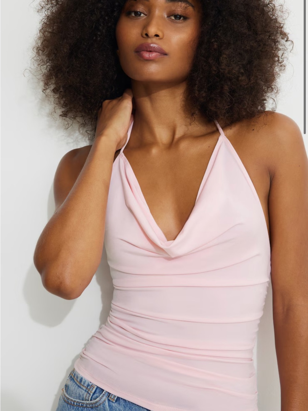 Dynamite Pale Pink Cowl Halter Tank